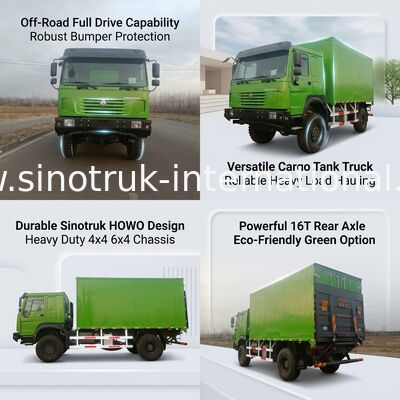 SINOTRUK製4x4 LHD駆動方式の大型トラック、貨物タンク5000*2300*2300mm、16トン後車軸容量、重量物運搬用