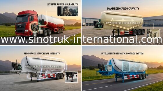 SINOTRUK 3の車軸バルク半セメント タンク トレーラ トラック48500リットルの50 - 80トンの積載量