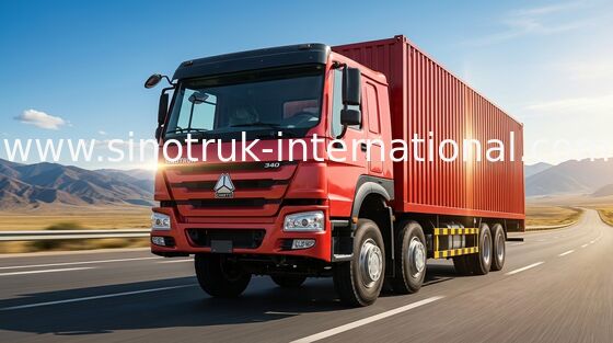 8X4 LHD のユーロ 2 の 336HP 赤い商業貨物箱のトラック 30-60 トン