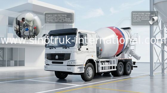 ZZ5257GJBN3841W の具体的なコンクリートミキサー車のトラック 10CBM 371HP 6X4 LHD