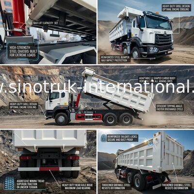 LHD 8×4 12は白いHOWOのダンプカーのダンプ トラックの高い馬力371HPを動かす
