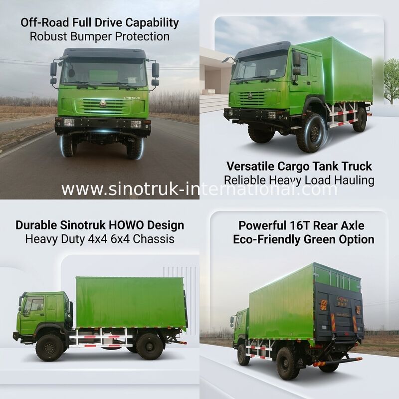 SINOTRUK製4x4 LHD駆動方式の大型トラック、貨物タンク5000*2300*2300mm、16トン後車軸容量、重量物運搬用