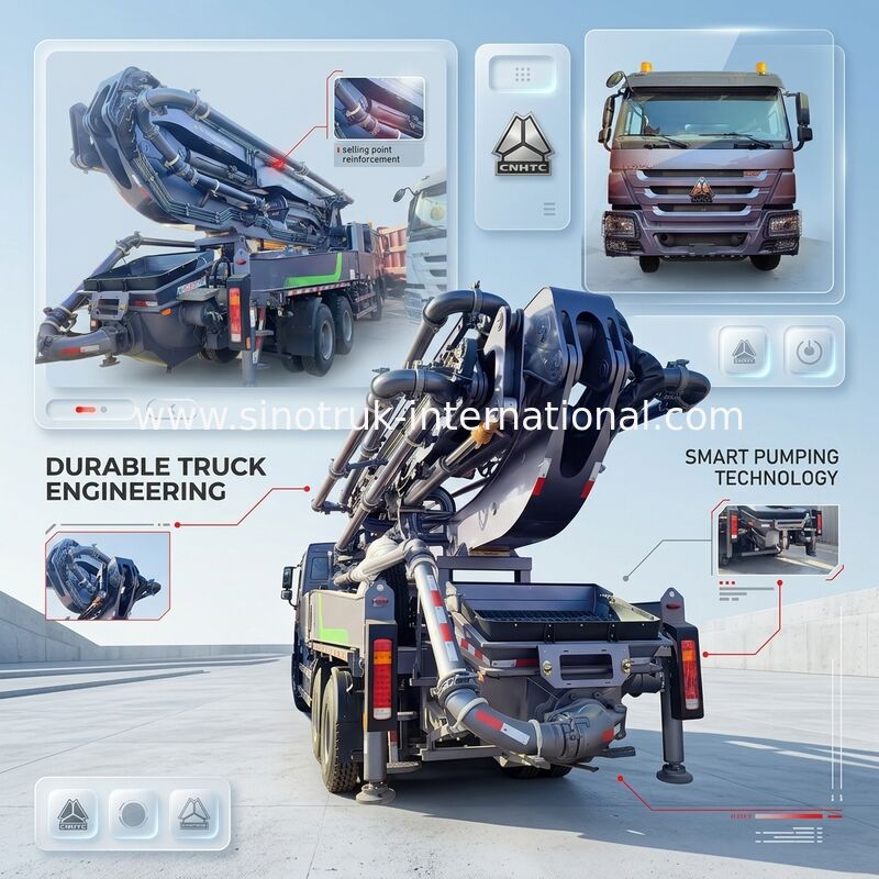 高層ビル HOWO 380HP スマートポンプトラック 52m ブーム 6x4 トラクション