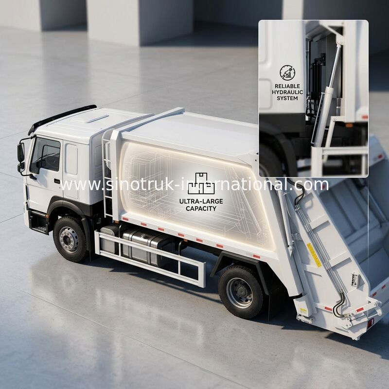 SINOTRUK 300馬力 4×2 圧縮式ゴミ収集車、30トンの転圧力を備え、効率的な廃棄物管理を実現