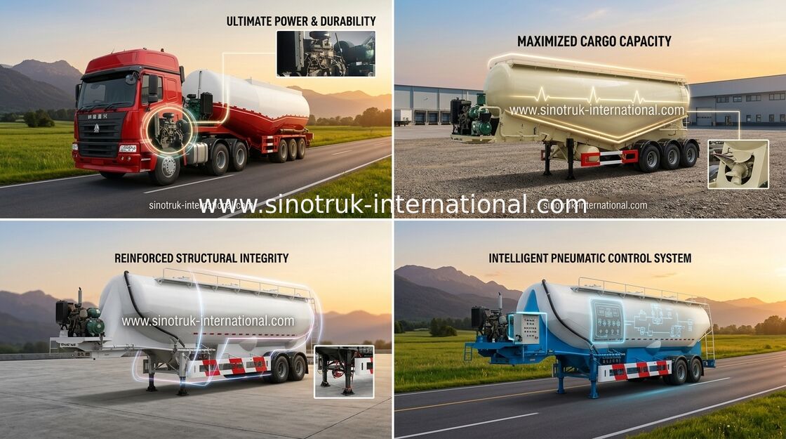 SINOTRUK 3の車軸バルク半セメント タンク トレーラ トラック48500リットルの50 - 80トンの積載量
