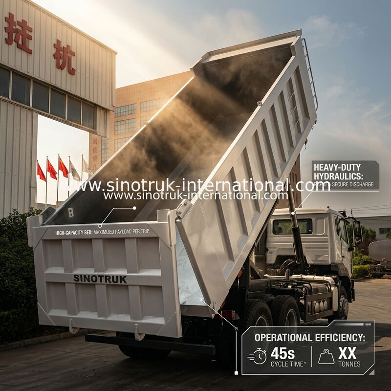 SINOTRUK HOHAN Howo ダンプトラック ミドルリフティング Weichai エンジン 6 × 4 LHD 長方形カーゴボックス 白 19-20CBM