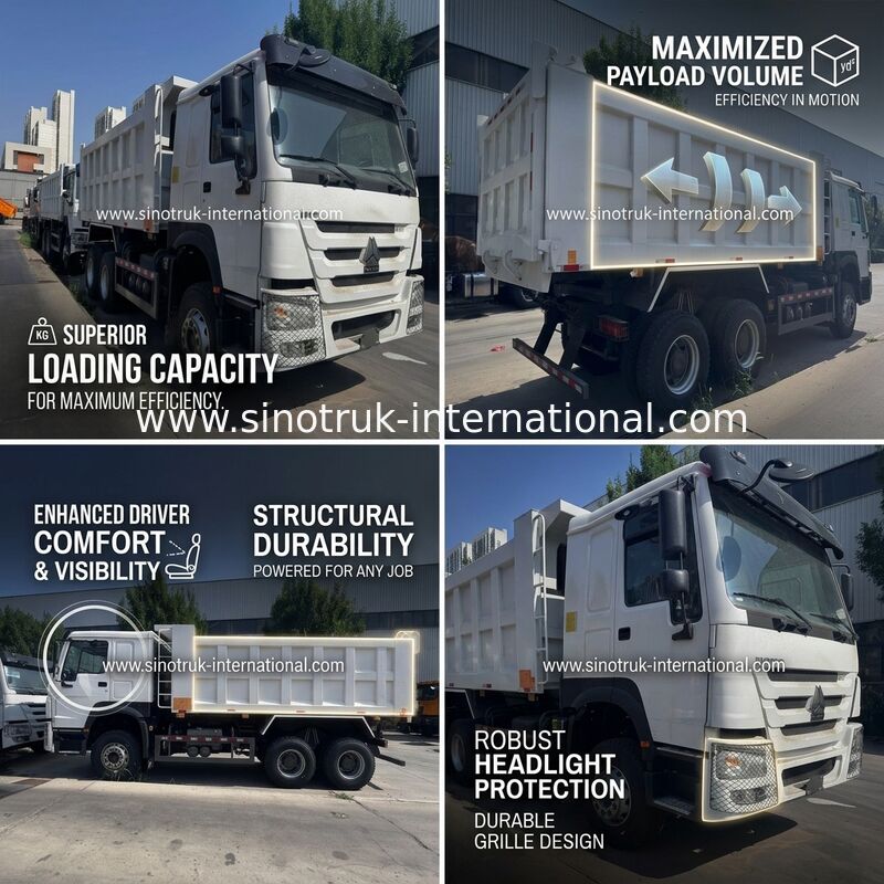SINOTRUK エンジン 371HP 6 × 4 LHD HOWO ダンプトラック ホワイト 19-20CBM 中間リフティング