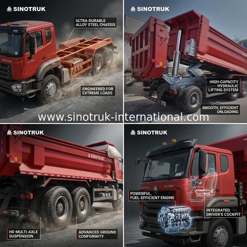 シノトルクホハン 新型ホウ・ティッパーダンプトラック N7 8×4 12輪 380hp LhdまたはRhd タンパウリンU型コンテナ