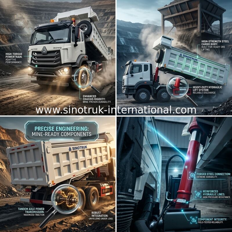SINOTRUK HOWOの頑丈なダンプカーのダンプ トラック前部持ち上がる8×4 RHD