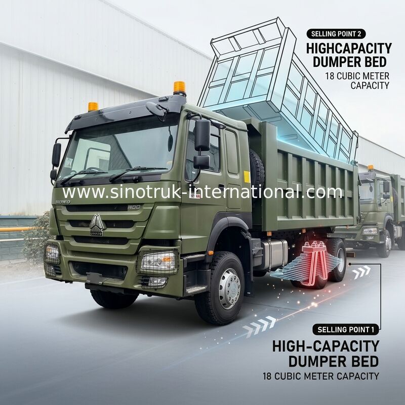 RHD 6×4 10ホイール ZZ3257V3847B1R 400HP グリーン HOWO ティッパー トラック 高馬力