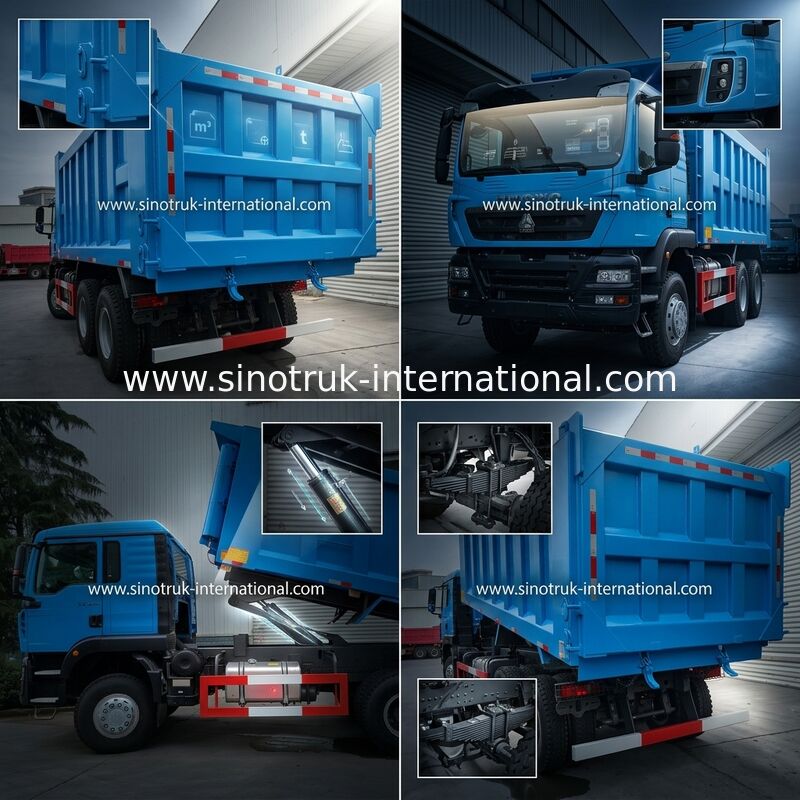 青いLHD 6×4 10の車輪HOWOのダンプカーのダンプ トラックの高い馬力371HP