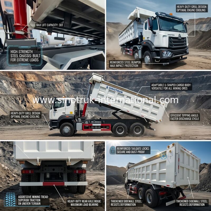 LHD 8×4 12は白いHOWOのダンプカーのダンプ トラックの高い馬力371HPを動かす