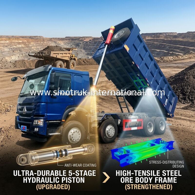 SINOTRUK HOWO LHD 12wheels 8X4 400HPの前部持ち上がる50Tonsを採鉱するための青いダンプ トラック