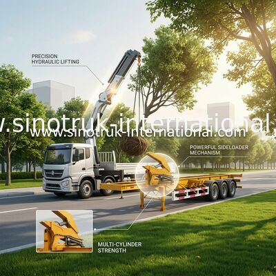 20ft 40ftトラックによって取付けられるクレーン側面の積込み機Sidelifterのトレーラーに半荷を積んでいる容器の自己