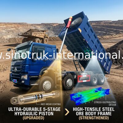SINOTRUK HOWO LHD 12wheels 8X4 400HPの前部持ち上がる50Tonsを採鉱するための青いダンプ トラック
